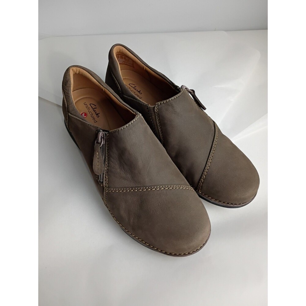 Clarks Appley Zip Nubuck Leather Loafer Womens Size 7M Brown Comfort Walking - Picture 11 of 11